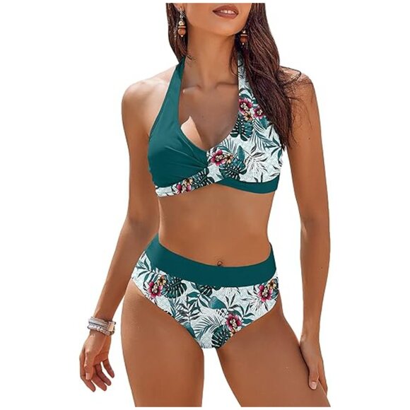 NWT AI'MAGE Women's High Waisted Two Piece Halter Bikini Size M - Picture 1 of 8